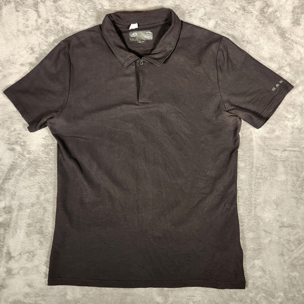 Oakley‎ Polo Shirt Mens Large Black Excellent Hydrolix FOA402742 Short Sleeve